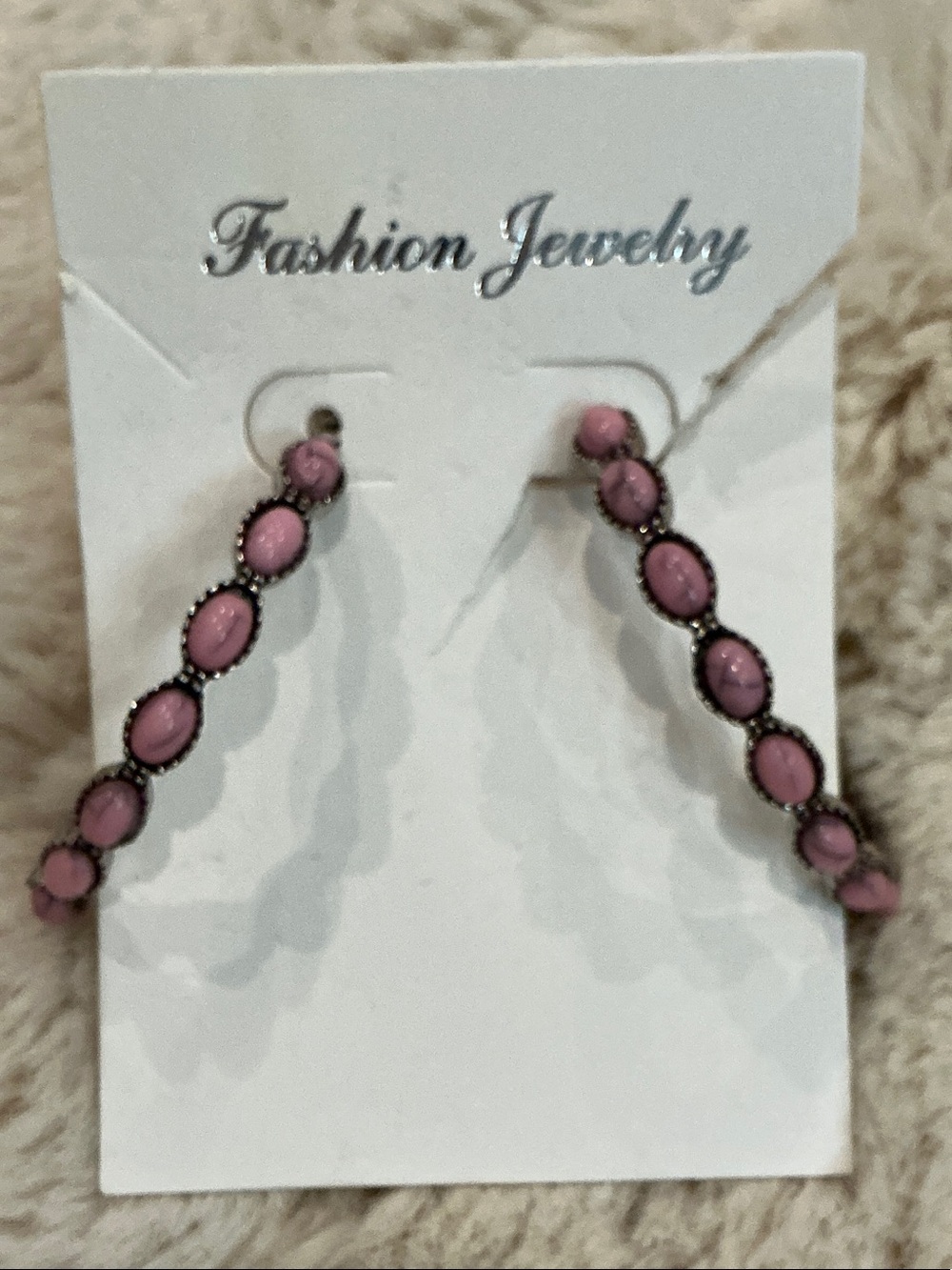 Western Faux Pink Turquoise Stone Hoop Earrings – Burnished Silver Tone